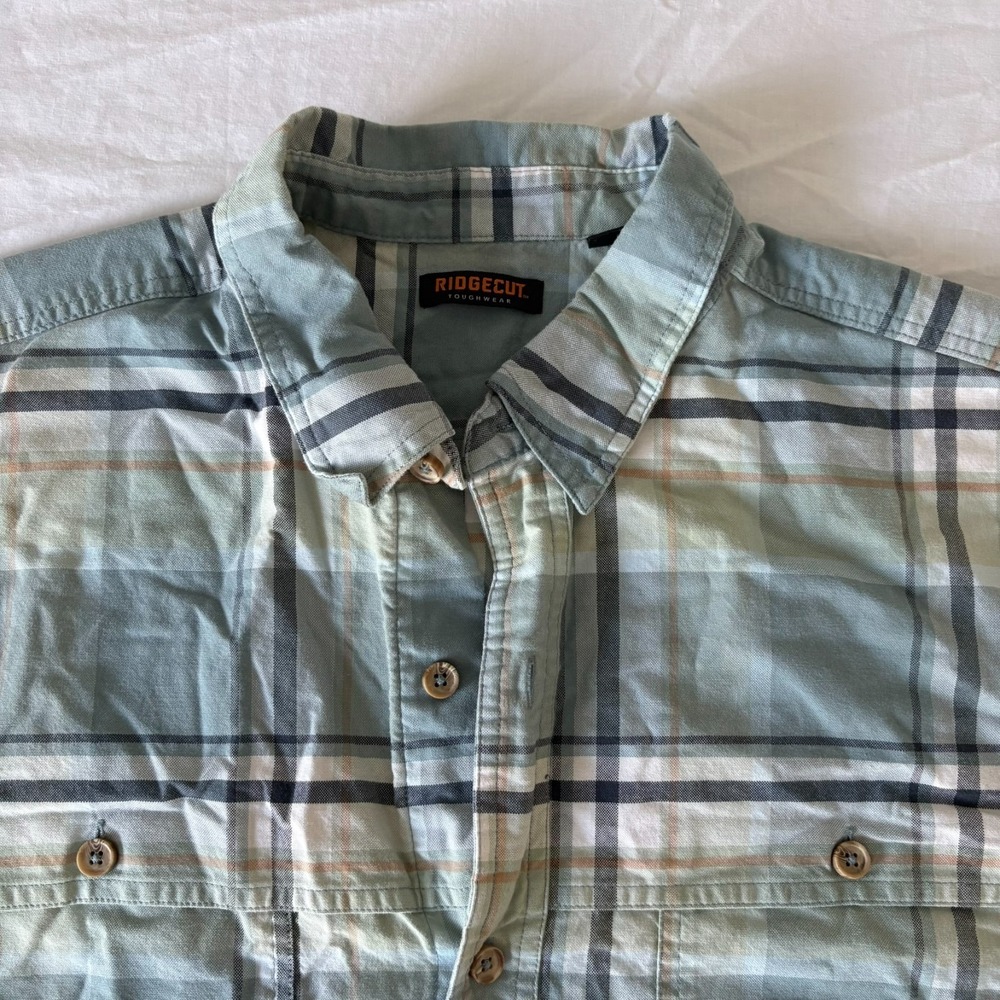 Ridgecut Toughwear Mens Plaid Short Sleeve Work Button Up Shirt Size XLT